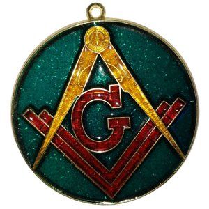 Vintage Handmade Stained Glass Masons Suncatcher Masonic Lodge Ornament Gift